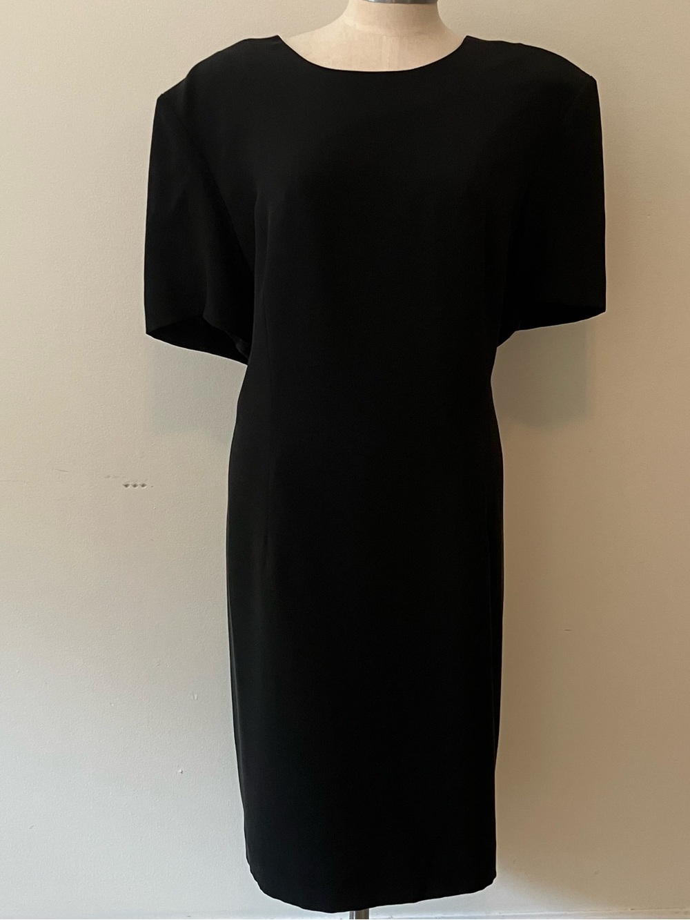 VTG Talbots Silk Shift Dress Black 18 Button Back Short Sleeve Event Office